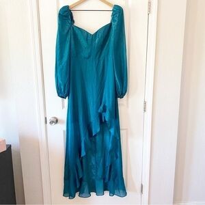 FLORET STUDIOS Teal Ruffle High Low Cocktail Dress NWT Fairy
